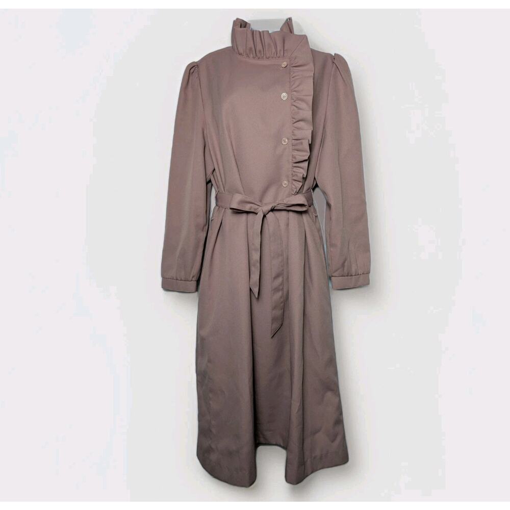 Vintage Bonders 1960s Pale Lilac Mauve Trench Coat Jacket Ruffle Military M